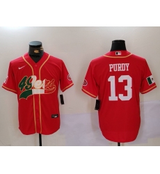 Men San Francisco 49ers 13 Brock Purdy Red With Patch Cool Base Stitched Baseball Jersey 5