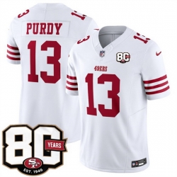 Men San Francisco 49ers  13 Brock Purdy White 80th Anniversary Patch 2026 F U S E  Vapor Untouchabl2026 F U S E  Vapor Untouchable Limited Stitched Footbal