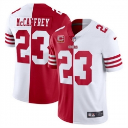 Men San Francisco 49ers 23 Christian McCaffrey Red  26 White Split With 4 Star C Patch Limited Stitched Jersey