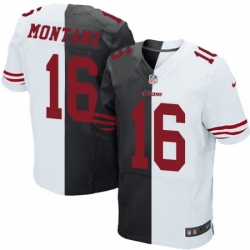 Mens Nike San Francisco 49ers 16 Joe Montana Elite BlackWhite Split Fashion NFL Jersey Mens Nike San Francisco 49ers 16 Joe Montana Elite BlackWhite Split Fashion NFL Jersey