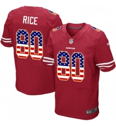 Mens Nike San Francisco 49ers 80 Jerry Rice Elite Red Home USA Flag Fashion NFL Jersey