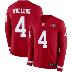 Nike 49ers #4 Nick Mullens Red Team Color Men Stitched NFL Limited Therma Long Sleeve Jersey Nike 49ers #4 Nick Mullens Red Team Color Men Stitched NFL Limited Therma Long Sleeve Jersey