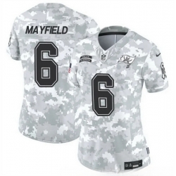 Women Tampa Bay Buccaneers 6 Baker Mayfield 2024 F U S E Arctic Camo Salute To Service Limited Stitched Football Jersey