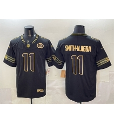 Men Seattle Seahawks 11 Jaxon Smith Njigba Black Gold 2025 F U S E  50th Season Patch Limited Stitched Football Jersey