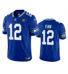 Men Seattle Seahawks 12 Fan Royal 2023 F U S E  Throwback With John Madden Patch Vapor Limited Stitched Football Jersey