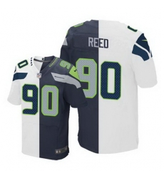 Nike Seahawks #90 Jarran Reed White Steel Blue Men Stitched NFL Elite Split Jersey