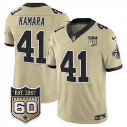Men New Orleans Saints  41 Alvin Kamara Gold 2026 F U S E 60th Anniversary Patch Vapor Limited Football Stitched Jersey