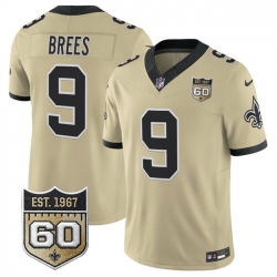 Men New Orleans Saints  9 Drew Brees Gold 2026 F U S E 60th Anniversary Patch Vapor Limited Football Stitched Jersey