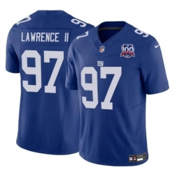 Men New York Giants 97 Dexter Lawrence II Blue 2024 F U S E  100TH Season Patch Vapor Untouchable Limited Stitched Jersey