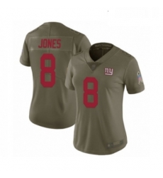 Womens New York Giants 8 Daniel Jones Limited Olive 2017 Salute to Service Football Jersey