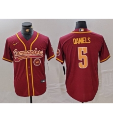 Men Washington Commanders 5 Jayden Daniels Burgundy With Patch Cool Base Stitched Baseball Jersey 3