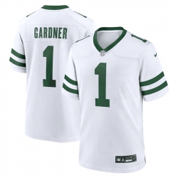 Men New York Jets 1 Ahmad Sauce Gardner White Throwback Player Stitched Game Jersey