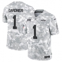 Men New York Jets 1 Sauce Gardner 2024 Arctic Camo Salute To Service Limited Stitched Football Jersey