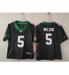 Women New York Jets 5 Garrett Wilson Black F U S E  Vapor Stitched Jersey 