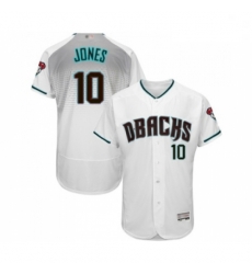 Mens Arizona Diamondbacks 10 Adam Jones White Teal Alternate Authentic Collection Flex Base Baseball Jersey