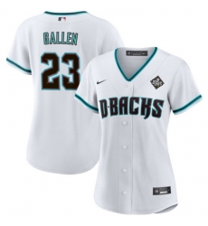 Women Arizona Diamondbacks 23 Zac Gallen White 2023 World Series Stitched Baseball Jersey 28Run Small 29