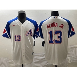 MLB Braves 13 Ronald Acuna White City Connect Nike Cool Base Men Jersey