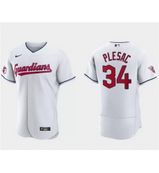 Men Cleveland Guardians 34 Zach Plesac White Flex Base Stitched Jersey