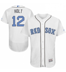 Mens Majestic Boston Red Sox 12 Brock Holt Authentic White 2016 Fathers Day Fashion Flex Base MLB Jersey