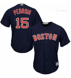 Mens Majestic Boston Red Sox 15 Dustin Pedroia Replica Navy Blue Alternate Road Cool Base MLB Jersey