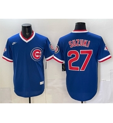 Men Chicago Cubs 27 Seiya Suzuki Royal 150th Anniversary Throwback Vapor Limited Stitched Baseball Jersey Men Chicago Cubs 27 Seiya Suzuki Royal 150th Anniversary Throwback Vapor Limited Stitched Baseball Jersey