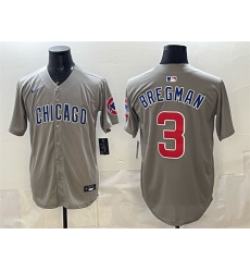 Men Chicago Cubs 3 Alex Bregman Grey Limited Stitched Baseball Jersey