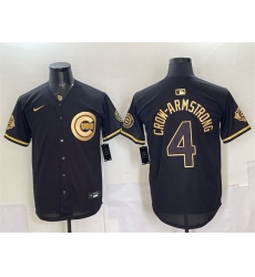 Men Chicago Cubs  4 Pete Crow Armstrong Black Gold 150th Anniversary Patch Stitched Baseball Jersey