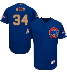 Mens Majestic Chicago Cubs 34 Kerry Wood Authentic Royal Blue 2017 Gold Champion Flex Base MLB Jersey