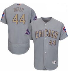 Mens Majestic Chicago Cubs 44 Anthony Rizzo Authentic Gray 2017 Gold Champion Flex Base MLB Jersey