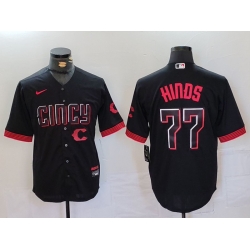 Men  Cincinnati Reds 77 Rece Hinds Black 2023 City Connect Stitched Baseball Jersey 3