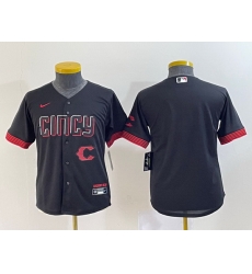 Youth Cincinnati Reds Black 2023 City Connect With Patch Stitched Baseball Jersey