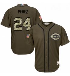 Youth Majestic Cincinnati Reds 24 Tony Perez Authentic Green Salute to Service MLB Jersey