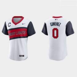 Men Cleveland Indians 0 Andres Gimenez Men Nike White 2021 Little League Classic Authentic MLB Jersey