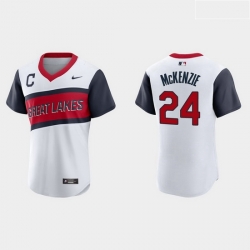 Men Cleveland Indians 24 Triston McKenzie Men Nike White 2021 Little League Class Authentic MLB Jersey