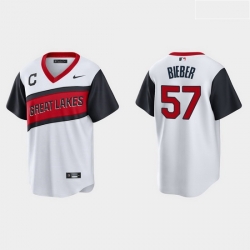 Men Cleveland Indians 57 Shane Bieber Men Nike White 2021 Little League Class Game MLB Jersey