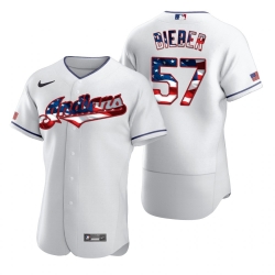 Men Cleveland Indians 57 Shane Bieber Men Nike White Fluttering USA Flag Limited Edition Flex Base MLB Jersey