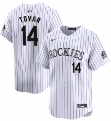 Men Colorado Rockies 14 Ezequiel Tovar White Home Limited Stitched Baseball Jersey