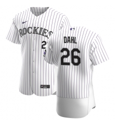 Men Colorado Rockies 26 David Dahl Men Nike White Home 2020 Flex Base Player MLB Jersey