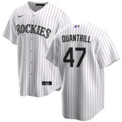 Men Colorado Rockies 47 Cal Quantrill White Cool Base Stitched Baseball Jersey