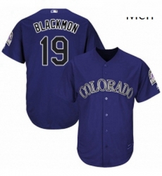 Mens Majestic Colorado Rockies 19 Charlie Blackmon Replica Purple Alternate 1 Cool Base MLB Jersey