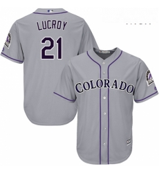 Mens Majestic Colorado Rockies 21 Jonathan Lucroy Replica Grey Road Cool Base MLB Jersey 