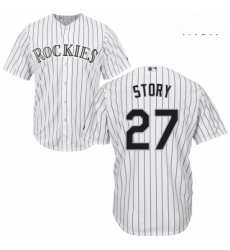 Mens Majestic Colorado Rockies 27 Trevor Story Replica White Home Cool Base MLB Jersey