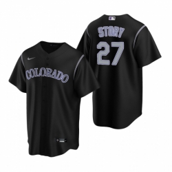 Mens Nike Colorado Rockies 27 Trevor Story Black Alternate Stitched Baseball Jerse