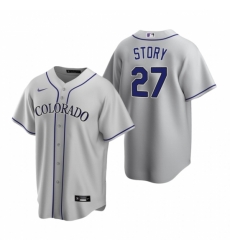 Mens Nike Colorado Rockies 27 Trevor Story Gray Road Stitched Baseball Jerse