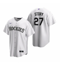 Mens Nike Colorado Rockies 27 Trevor Story White Home Stitched Baseball Jerse