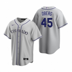 Mens Nike Colorado Rockies 45 Scott Oberg Gray Road Stitched Baseball Jersey