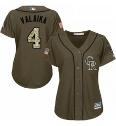 Womens Majestic Colorado Rockies 4 Pat Valaika Authentic Green Salute to Service MLB Jersey 