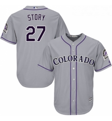 Youth Majestic Colorado Rockies 27 Trevor Story Replica Grey Road Cool Base MLB Jersey