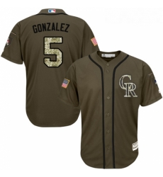 Youth Majestic Colorado Rockies 5 Carlos Gonzalez Authentic Green Salute to Service MLB Jersey