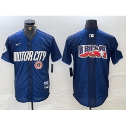 Men Detroit Tigers Team Big Logo 2024 Navy City Connect Cool Base Limited Stitched Jerseys 2